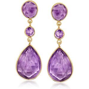 Women's Amethyst Drop Earrings in 18kt Gold Over Sterling Polished Finish